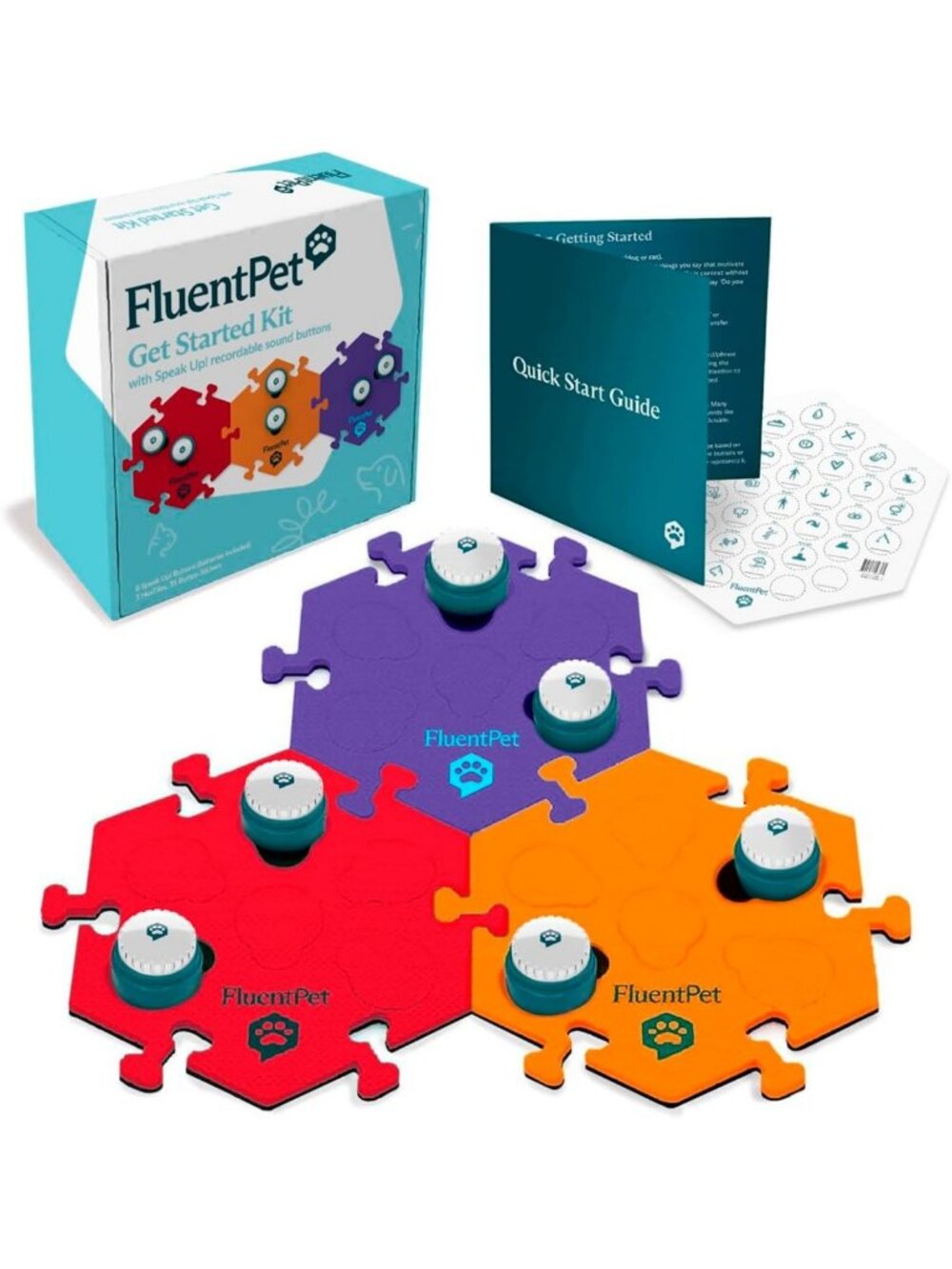 Training Communication Buttons Kit | 6 Recordable Sound Buttons & HexTile Mats